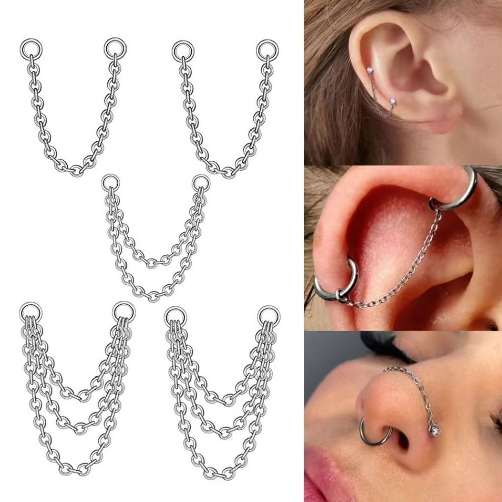 Body Jewelry Ear Piercing - سلسلة أنف من التيتانيوم ثلاثية الطبقات،