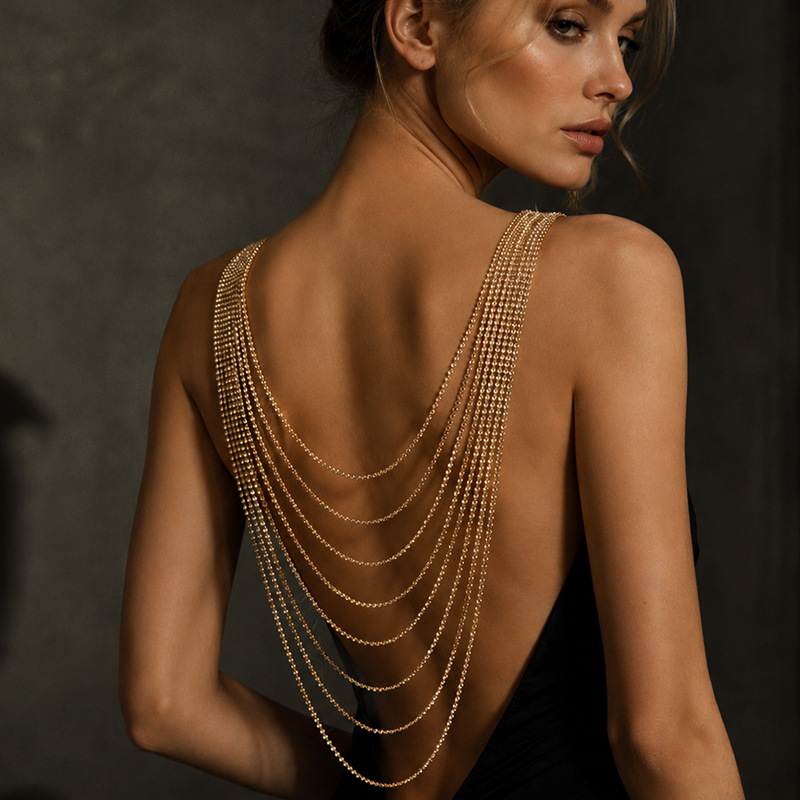 Body Jewelry For Backless Dress - سلسلة ظهر مرصعة بالأحجار الكريستالية متعددة