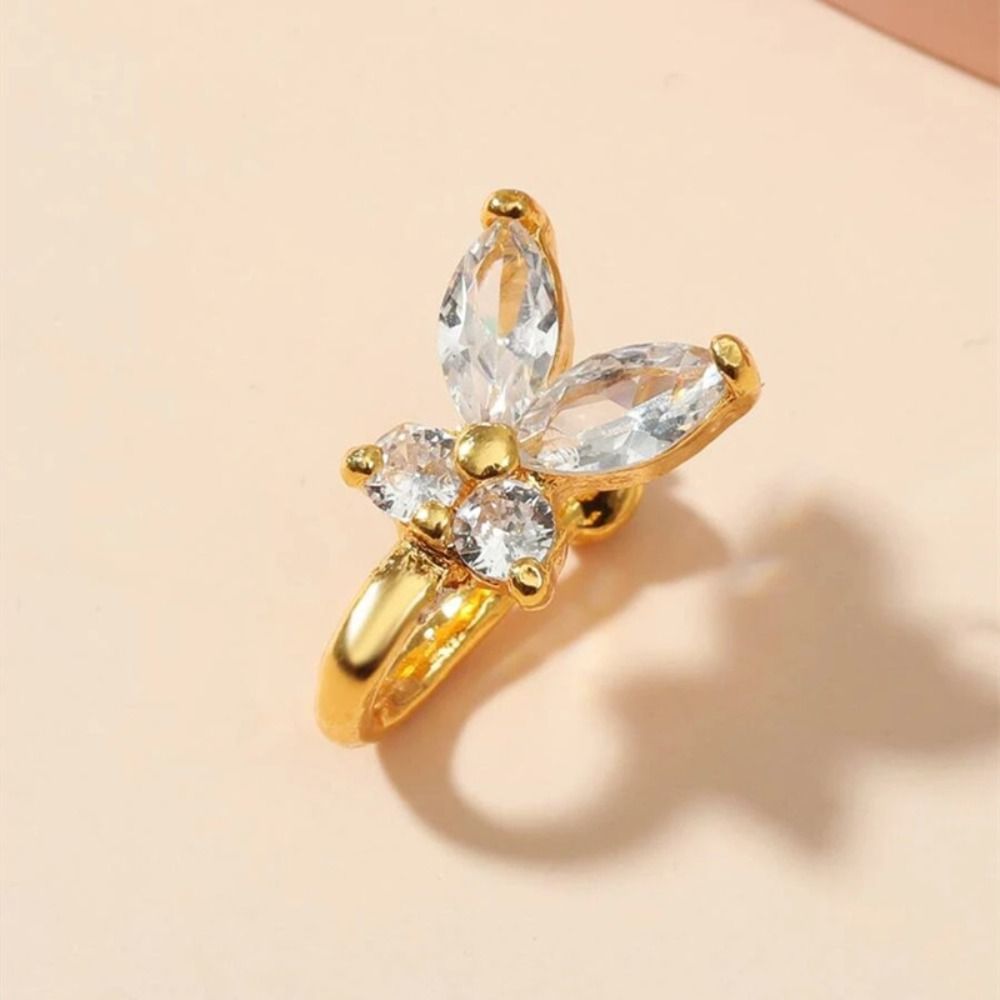 Body Jewelry Ear Piercing - حلقة أنف بتصميم فراشة مرصعة بالزركون،