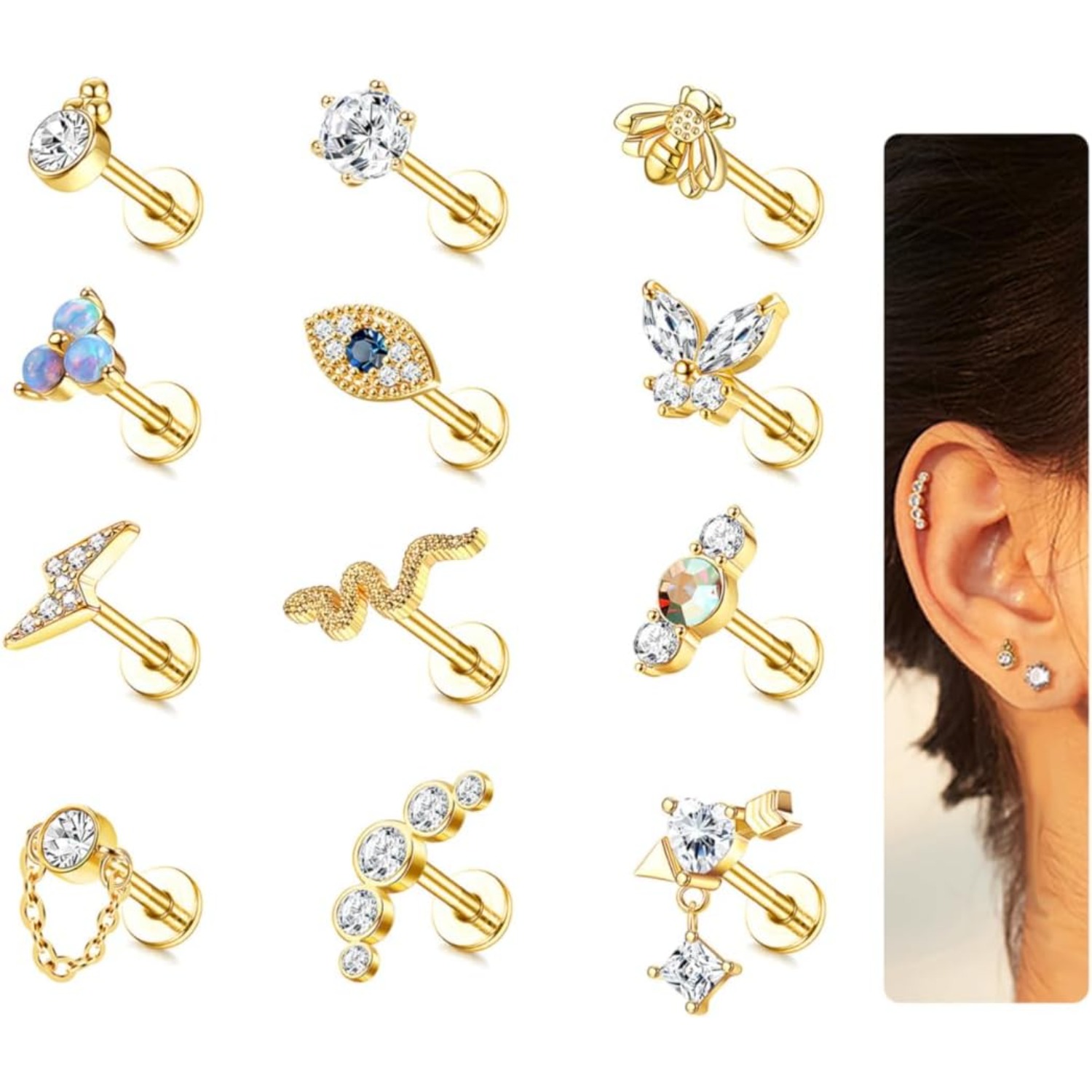 Body Jewelry Surgical Steel - Bobisty 1 قطعة أقراط الغضروف مسمار