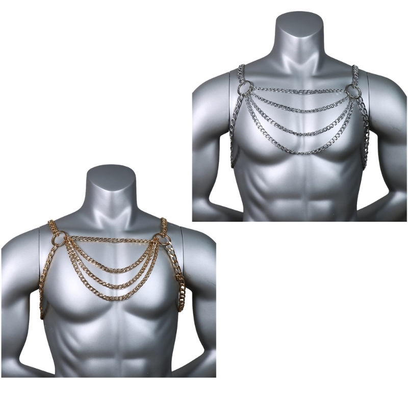 Body Jewelry Men - الرجال مثير الجسم المعدني الصدر سلسلة