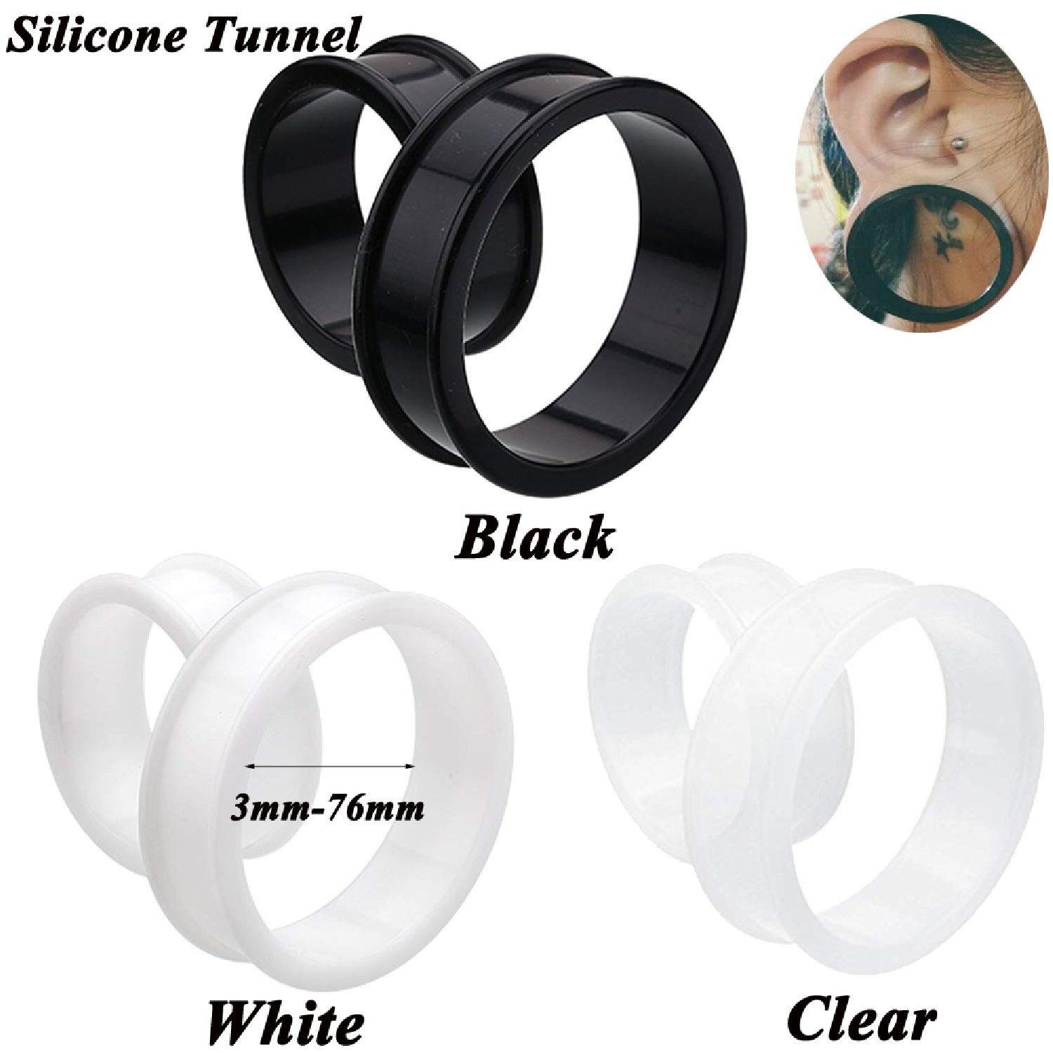 Body Jewelry Ear Gauges - 2pcs Supersize مرنة السيليكون مزدوجة مشتعلة