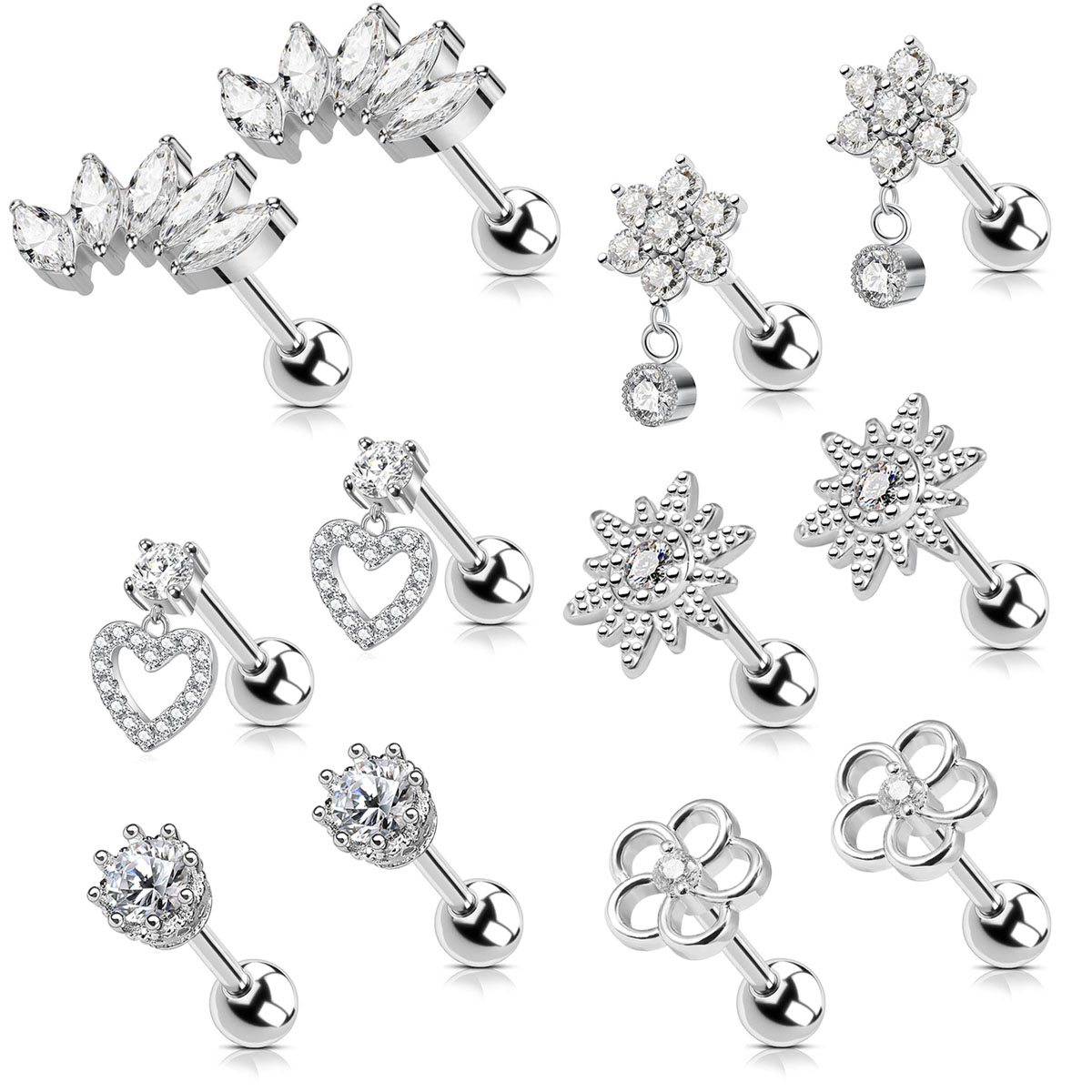 Body Jewelry Surgical Steel - 2 قطعة أقراط الغضروف مسمار للنساء