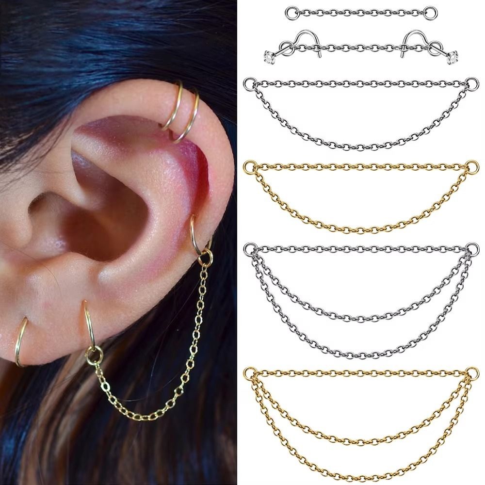 Body Jewelry Ear Piercing - سلسلة أنف من التيتانيوم بتصميم عصري،