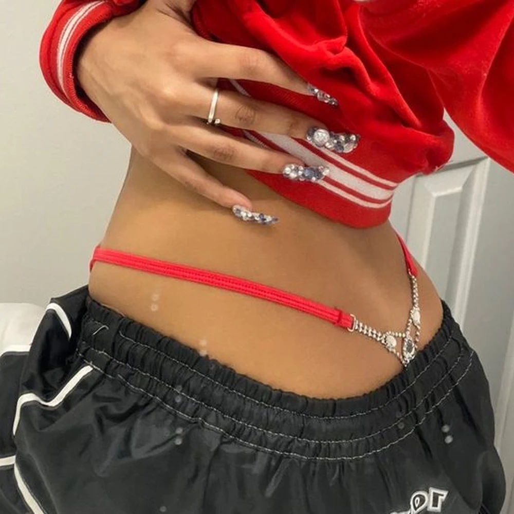 Body Jewelry Chain - جولة حجر الراين ثونغ للنساء ،