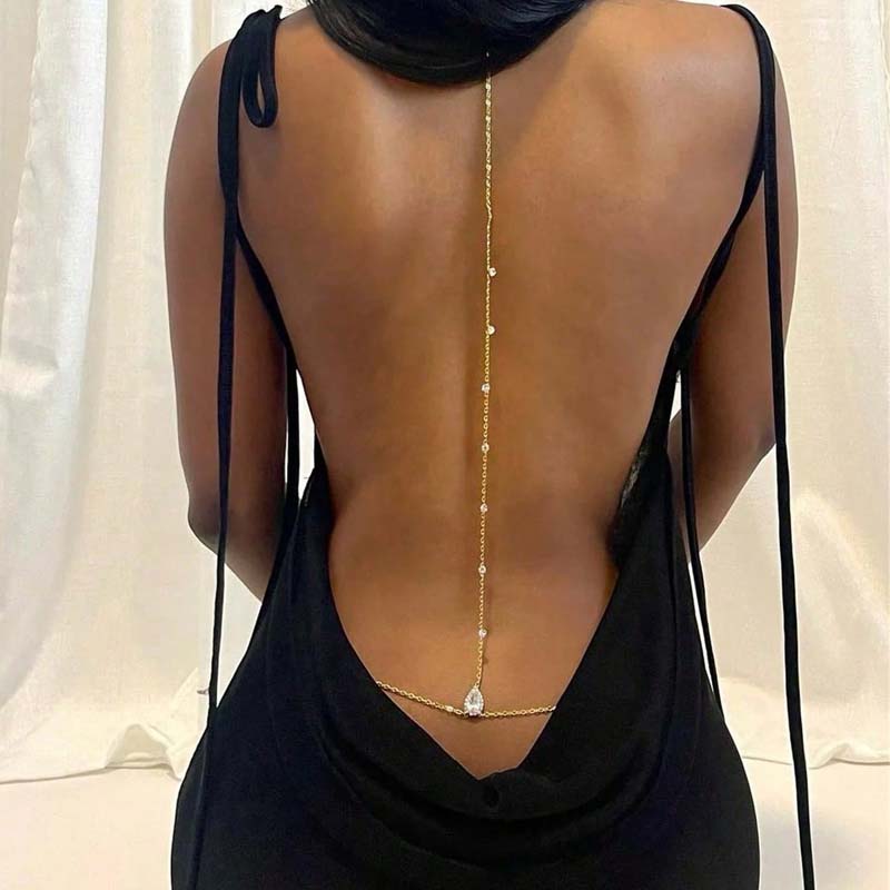 Body Jewelry For Backless Dress - سلسلة ظهر نسائية ذهبية بتصميم دمعة