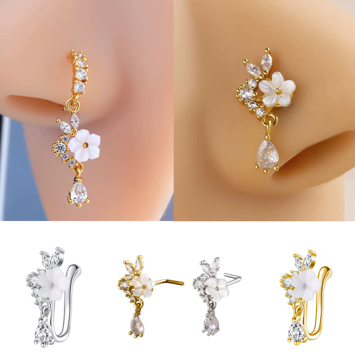 حلقة أنف ذهبية على شكل زهرة مع - مراجعة Body Jewelry Surgical Steel وسعره