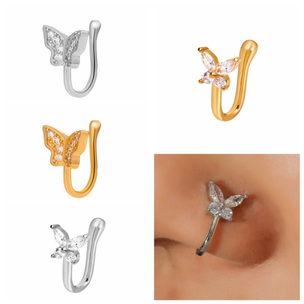 حلقة أنف بتصميم فراشة مرصعة با - مراجعة Body Jewelry Ear Piercing وسعره