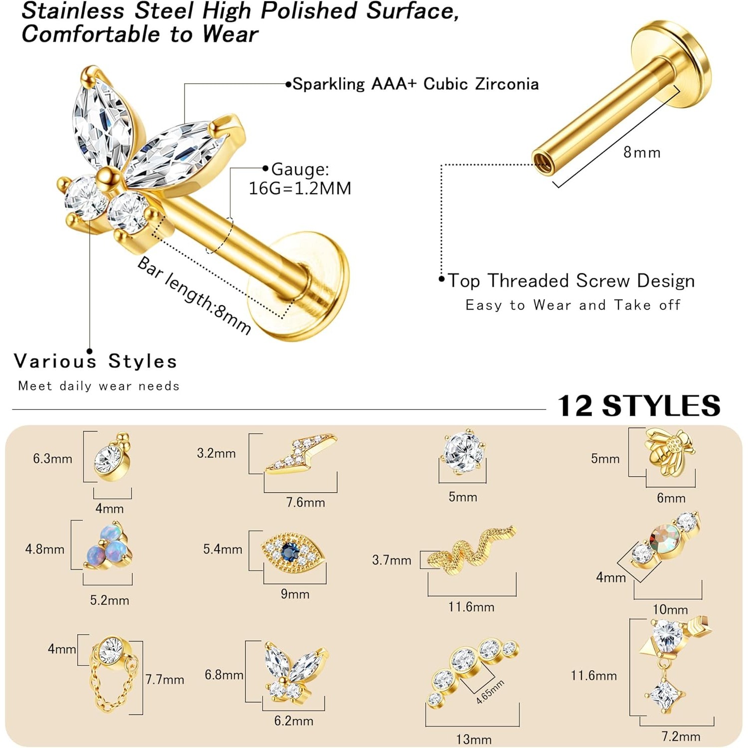 Bobisty 1 قطعة أقراط الغضروف م - مراجعة Body Jewelry Surgical Steel وسعره