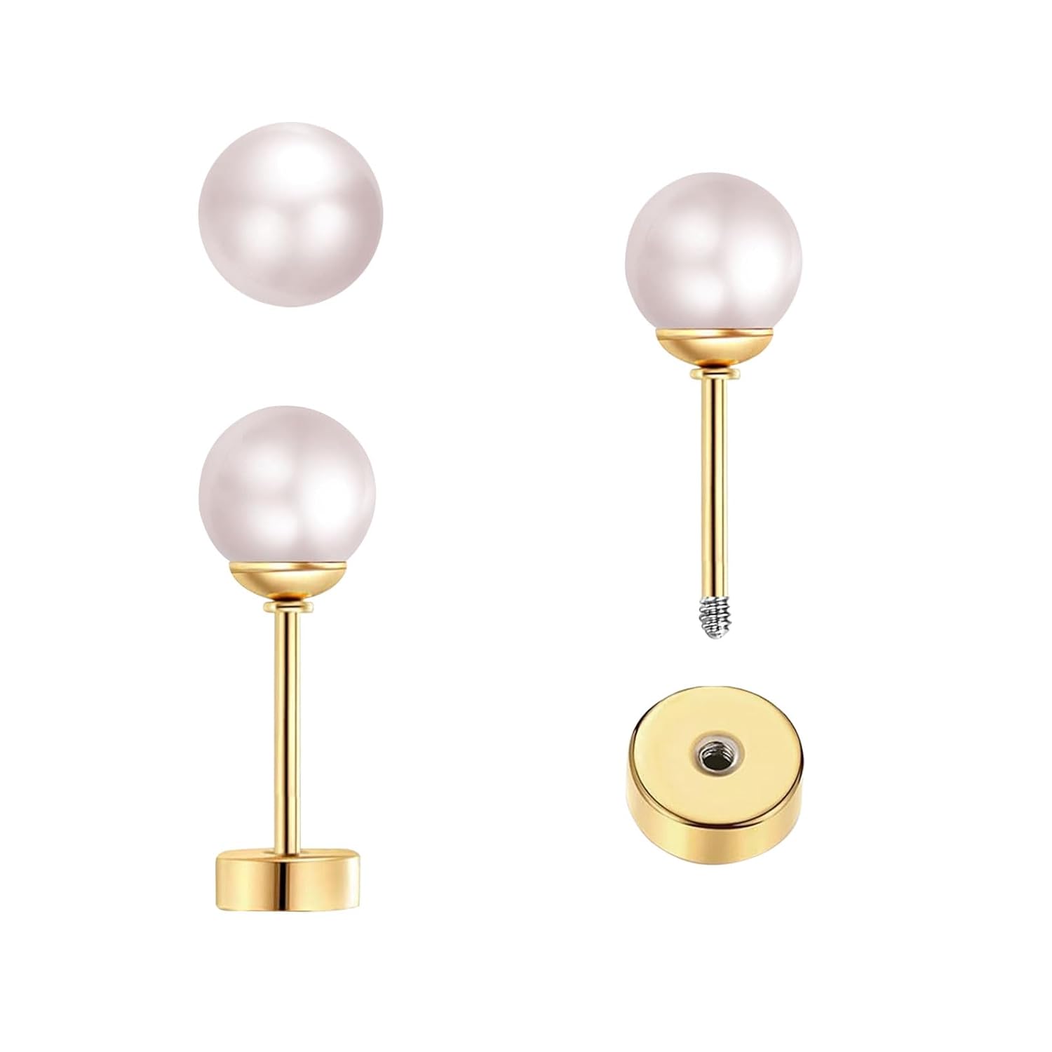 3 أزواج من أقراط اللؤلؤ الصغير - مراجعة Body Jewelry Surgical Steel وسعره