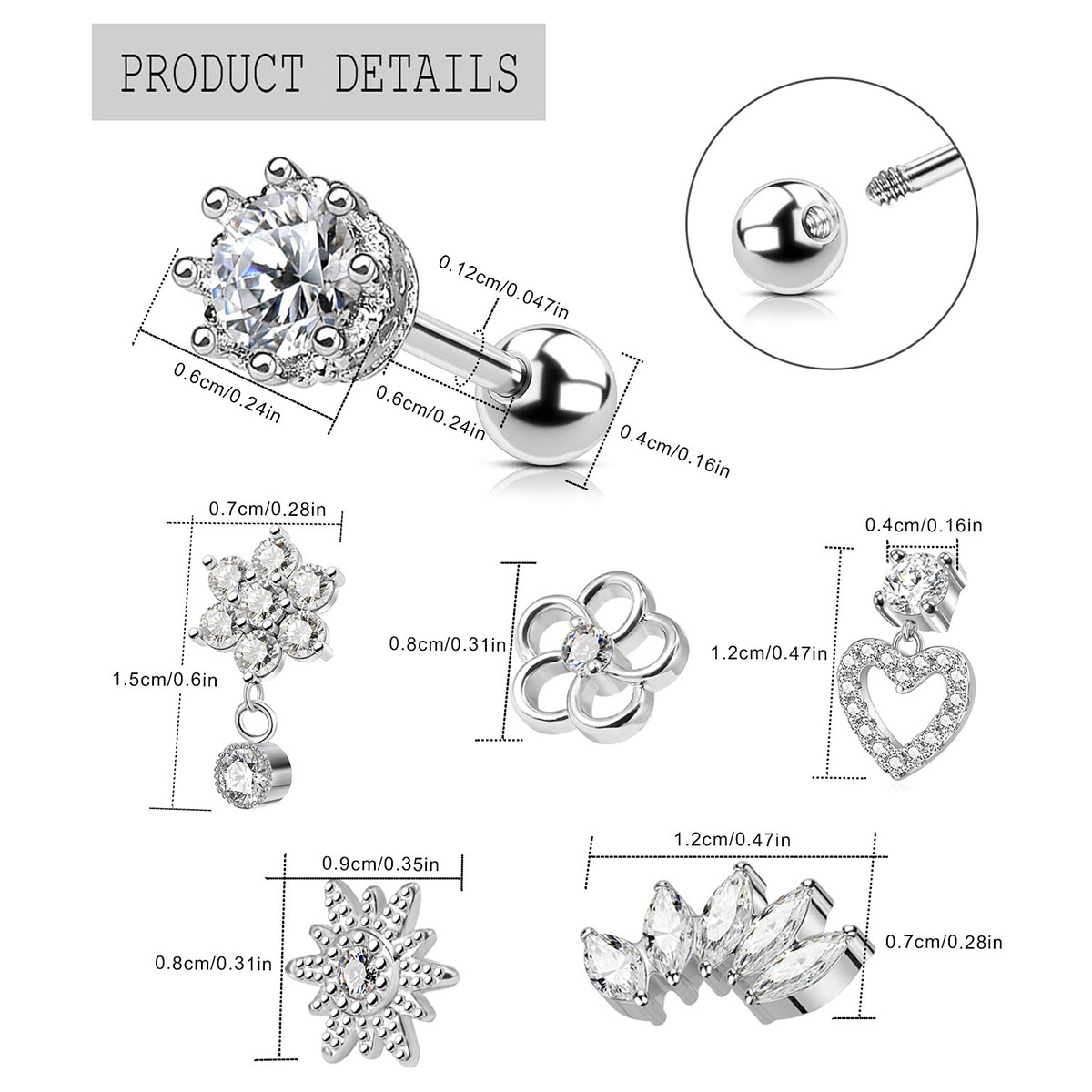 2 قطعة أقراط الغضروف مسمار للن - مراجعة Body Jewelry Surgical Steel وسعره