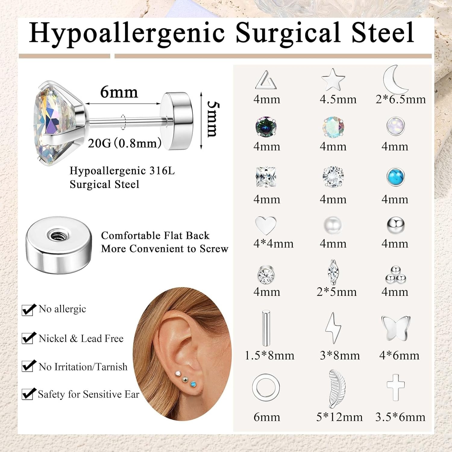 Florideco 1 زوج هيبوالرجينيك ش - مراجعة Body Jewelry Surgical Steel وسعره
